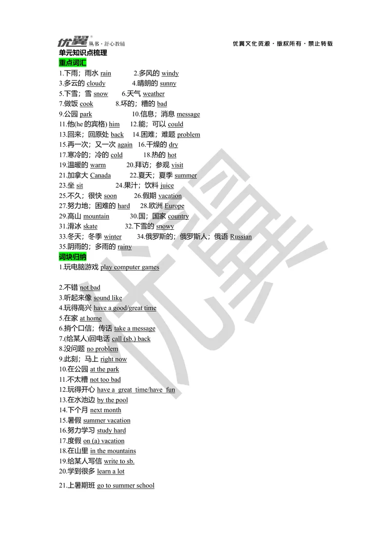 《Unit7复习课件教师版_初中英语789_最新人教版英语七年级下册_七下英语旧版_人教版英语七年级下册教学资料（优翼）_人教版英语七年级下册(RJ)--7.单元复习课件_七下unit7》第1页预览