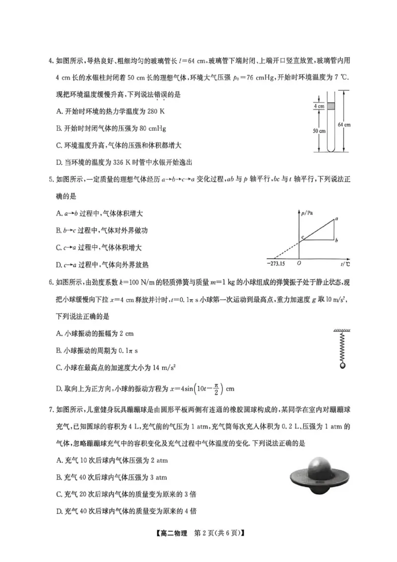 《河南九师联盟2026年高二下学期6月阶段测物理试卷_2024-2027高三（6-6月题库）_2026年06月高三试卷（数理化）_2026年6月高中物理试卷汇编_0604物理》第2页预览