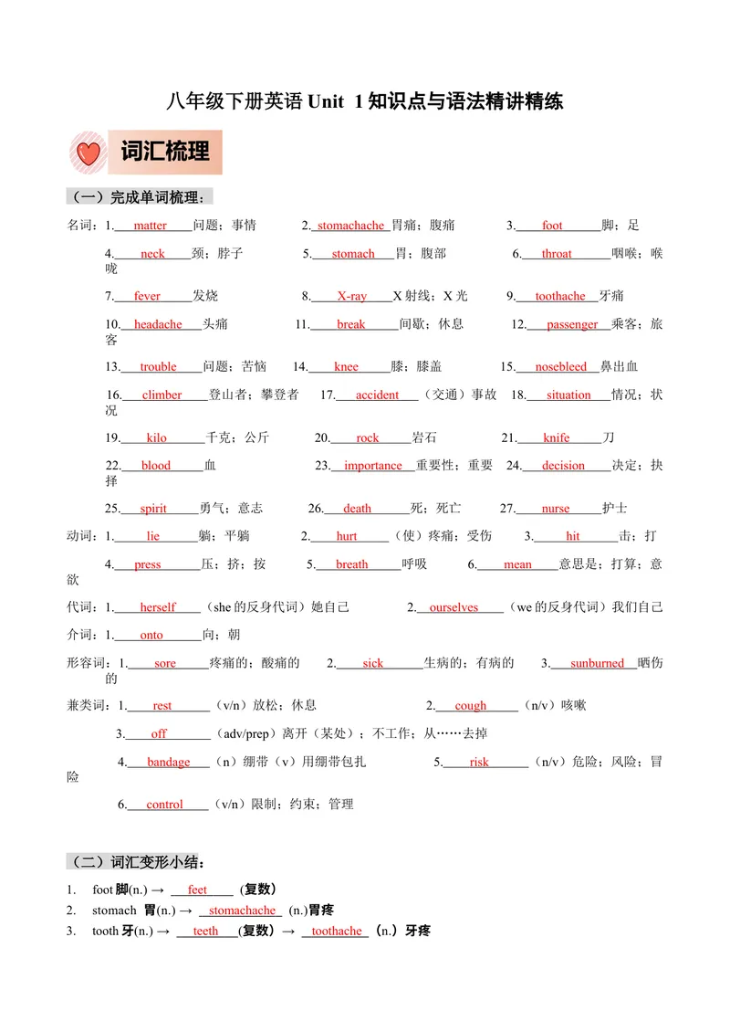 《人教版八年级下册英语Unit1单元知识点讲义（教师版）_初中英语789_最新人教版英语八年级下册_旧版（有参考价值）_版本二_八年级英语下册（人教版）_单元知识点讲义_教师版（含答案）》第1页预览