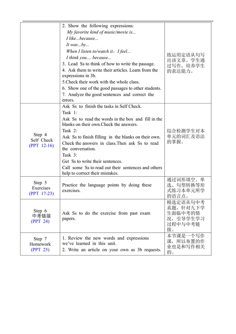 《Unit9SectionB3a-SelfCheck_初中英语789_旧版人教版英语九年级全册_旧版可参考_02.英语9全一册-表格式全英教案+PPT课件+朗读第2套_全英教案_Unit9（教案）_Unit9SectionB3a-SelfCheck》第2页预览