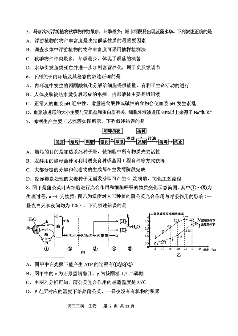 《生物2025-2026哈三中高三三模_2024-2027高三（6-6月题库）_2026年05月高三试卷_2605102026年黑龙江省哈尔滨市第三中学高三下学期第三次模拟（全科）》第2页预览