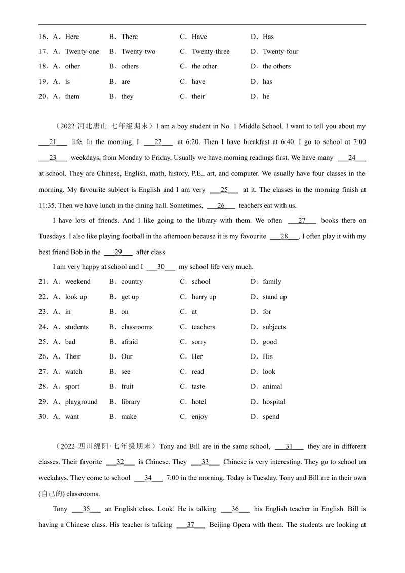 《Unit9单元话题完形填空专项练习-七年级英语上册单元重难点易错题精练（人教版）_初中英语789_最新人教版英语七年级上册_英语7上最新改版_04.英语7上-试题_专题训练》第2页预览