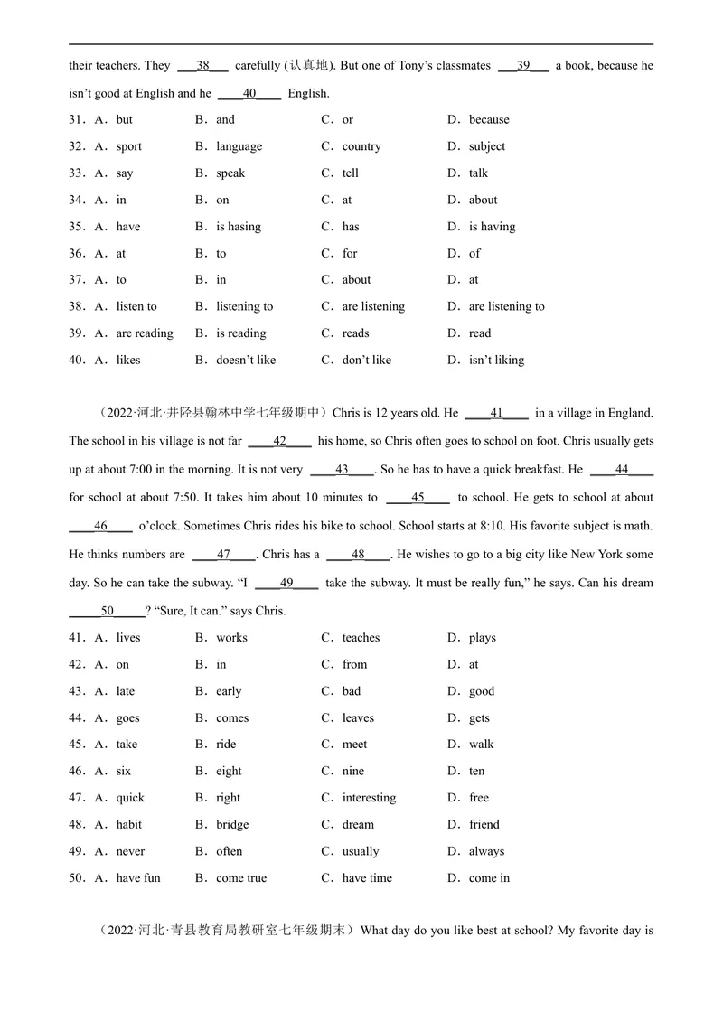 《Unit9单元话题完形填空专项练习-七年级英语上册单元重难点易错题精练（人教版）_初中英语789_最新人教版英语七年级上册_英语7上最新改版_04.英语7上-试题_专题训练》第3页预览