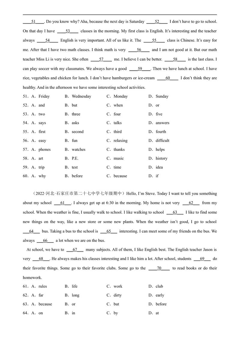 《Unit9单元话题完形填空专项练习-七年级英语上册单元重难点易错题精练（人教版）_初中英语789_最新人教版英语七年级上册_英语7上最新改版_04.英语7上-试题_专题训练》第4页预览