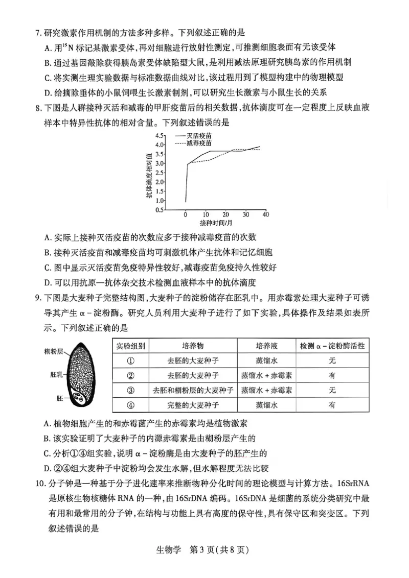 《生物_2024-2027高三(6-6月题库)_2026年05月高三试卷_260510安徽省卓越县中联盟2025-2026学年高三下学期五月(一)_生物试卷+答案2026年安徽省卓越县中联盟高三五月天一大联考(一)》第3页预览