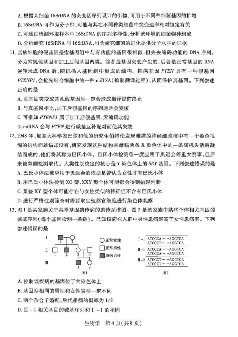 《生物_2024-2027高三(6-6月题库)_2026年05月高三试卷_260510安徽省卓越县中联盟2025-2026学年高三下学期五月(一)_生物试卷+答案2026年安徽省卓越县中联盟高三五月天一大联考(一)》第4页预览