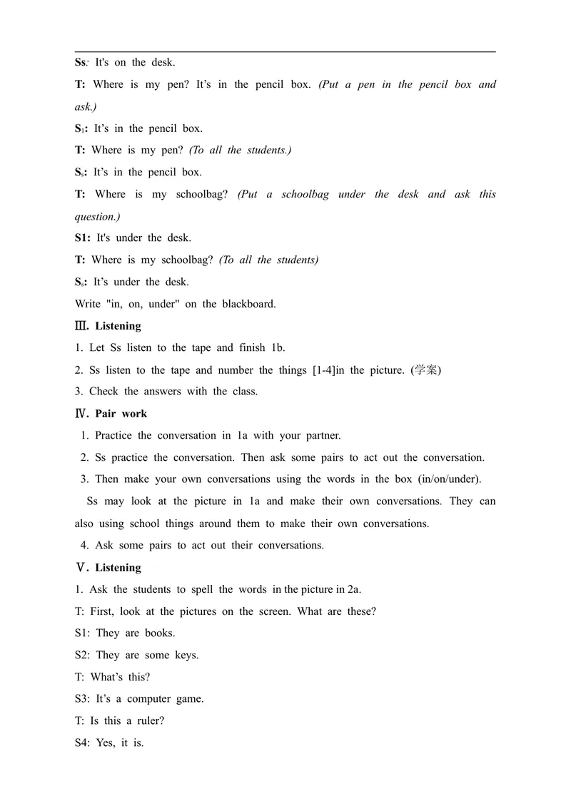 《七年级英语上册：Unit4Where’smyschoolbag教案_初中英语789_最新人教版英语七年级上册_七上英语旧版_第一套_人教版英语七年级上册（RJ)--1.电子教案_电子教案2》第4页预览