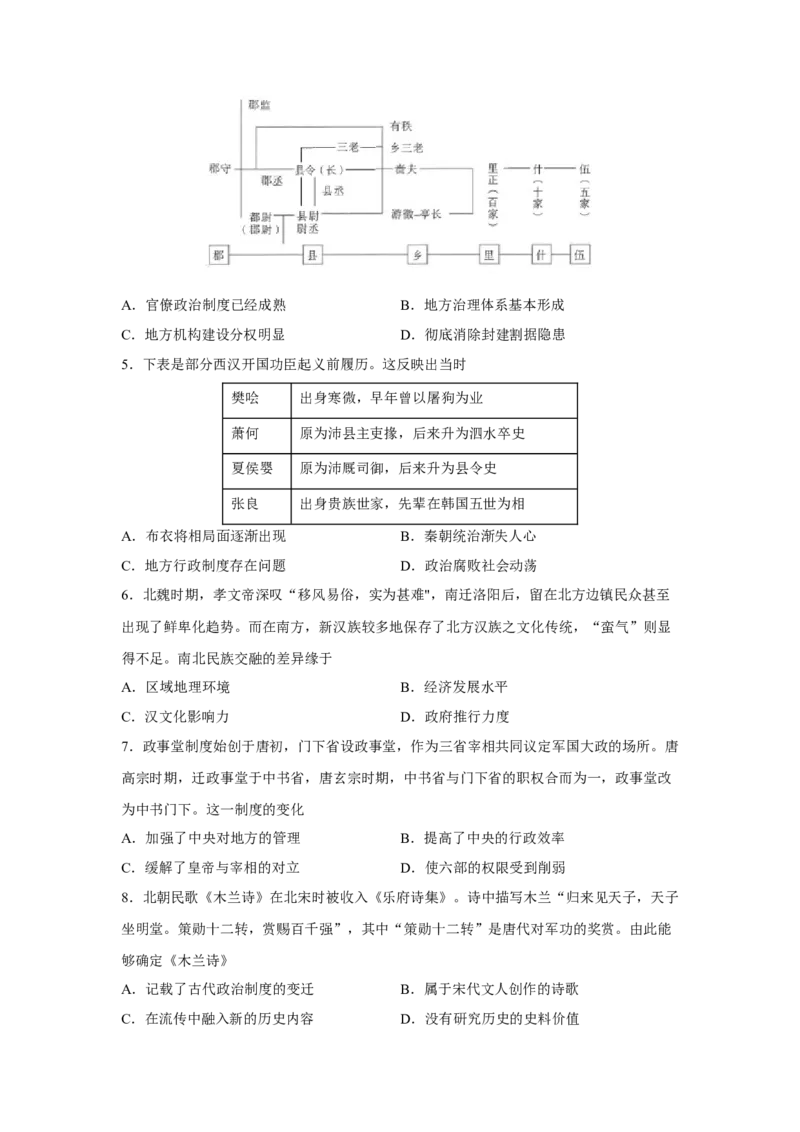 《期中考试模拟卷（二）（学生版）-高一历史上学期期中期（中外历史纲要上）_新版高中_高中历史新版_高中历史纲要上（统编版）_期中期末》第2页预览