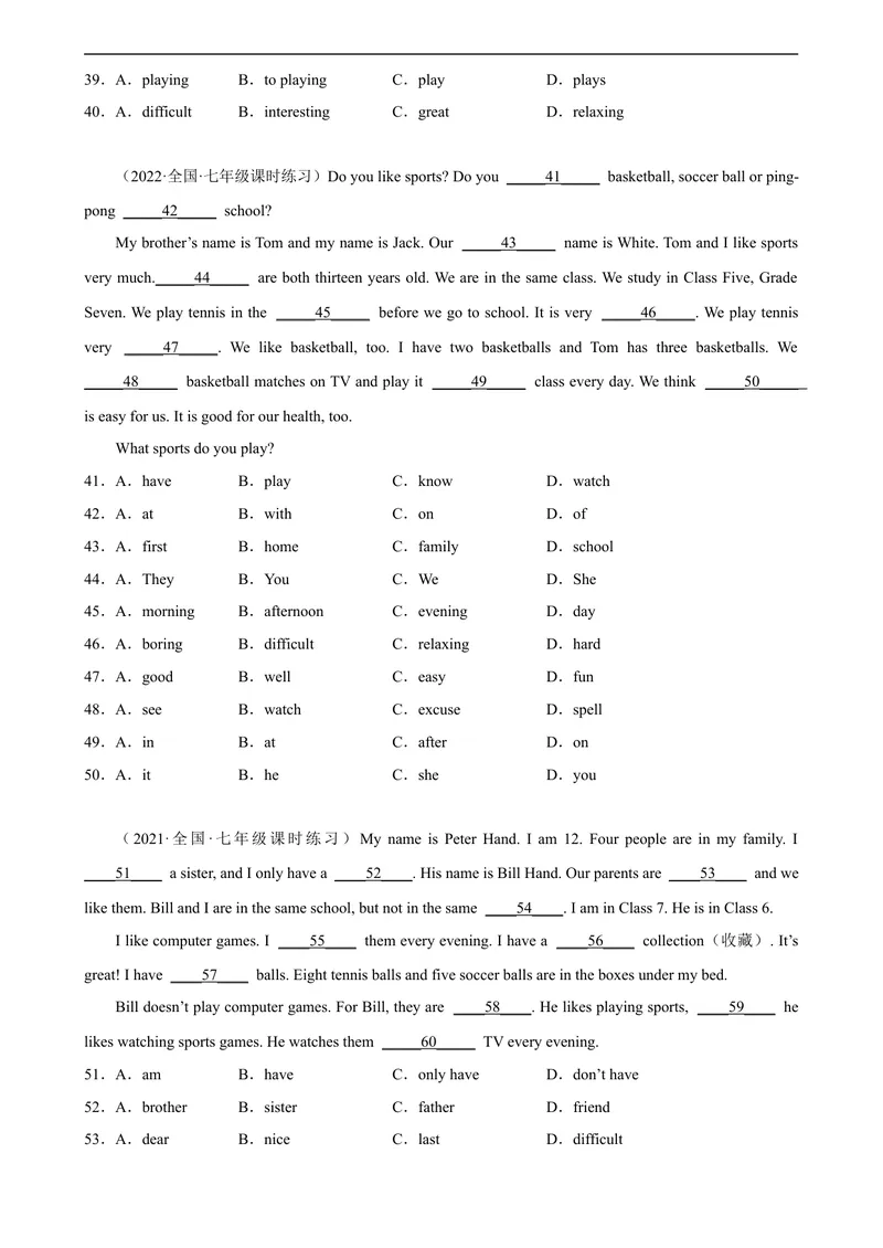 《Unit5单元话题完形填空专项练习-七年级英语上册单元重难点易错题精练（人教版）_初中英语789_最新人教版英语七年级上册_英语7上最新改版_04.英语7上-试题_专题训练》第3页预览