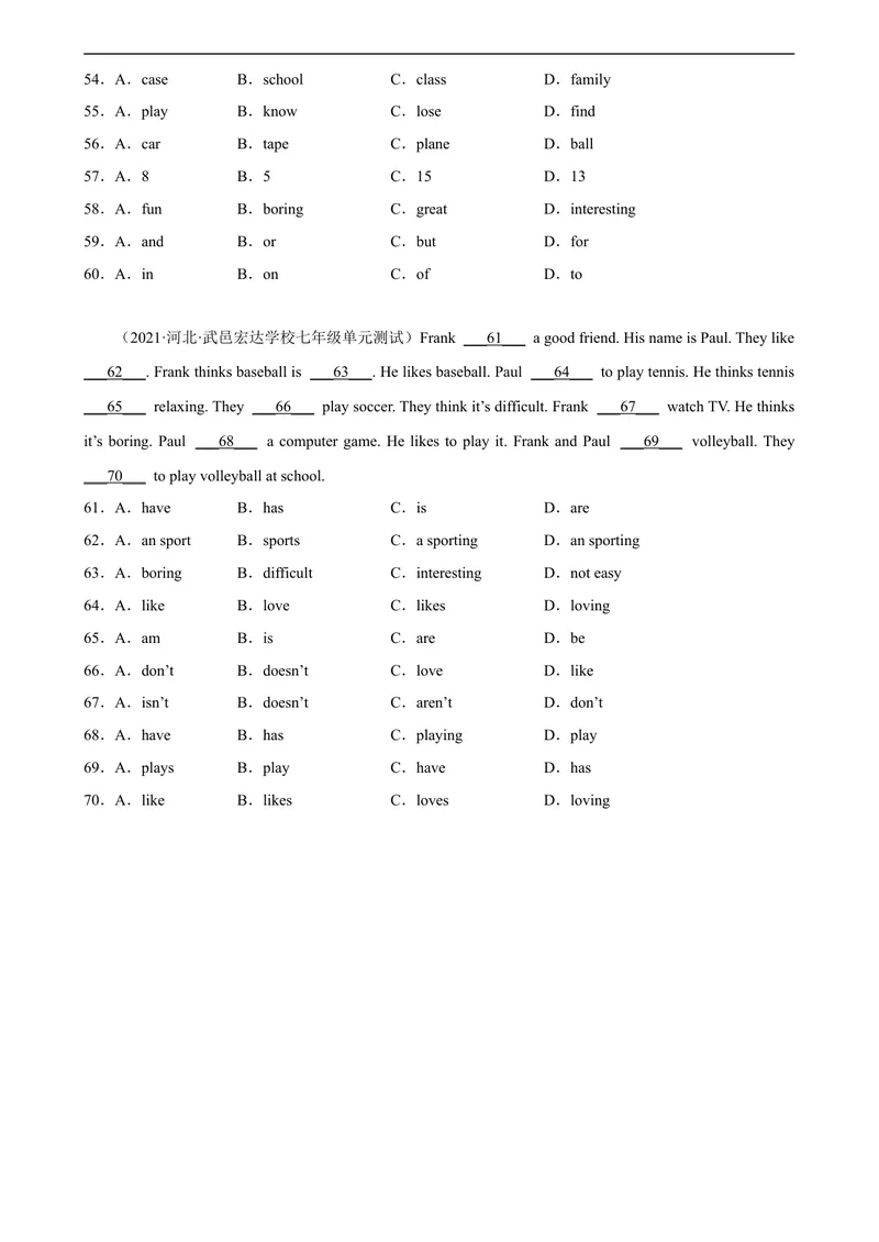 《Unit5单元话题完形填空专项练习-七年级英语上册单元重难点易错题精练（人教版）_初中英语789_最新人教版英语七年级上册_英语7上最新改版_04.英语7上-试题_专题训练》第4页预览