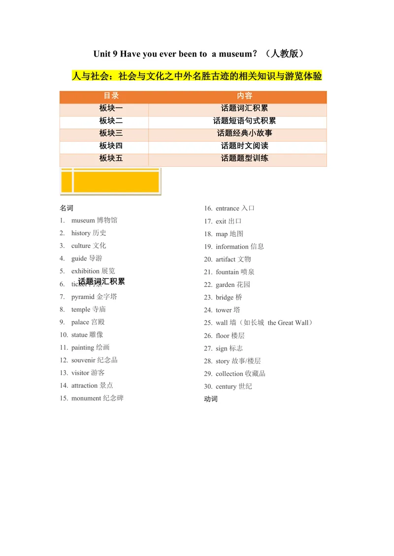 《Unit9Haveyoueverbeentoamuseum？（人与社会：社会与文化之中外名胜古迹的相关知识与游览体验）（教师版）_初中英语789_最新人教版英语八年级下册_旧版（有参考价值）_版本二_2025版》第1页预览