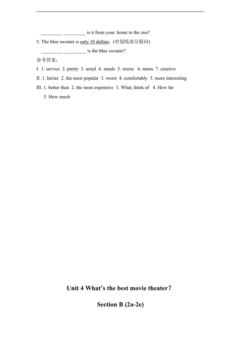 《unit4练习1四课时含答案_初中英语789_最新人教版英语八年级上册_老版（含有参考价值）_03练习和试卷人教版初中英语八上（多版本）易提分旗舰店_同步练习三套_同步练习1》第4页预览