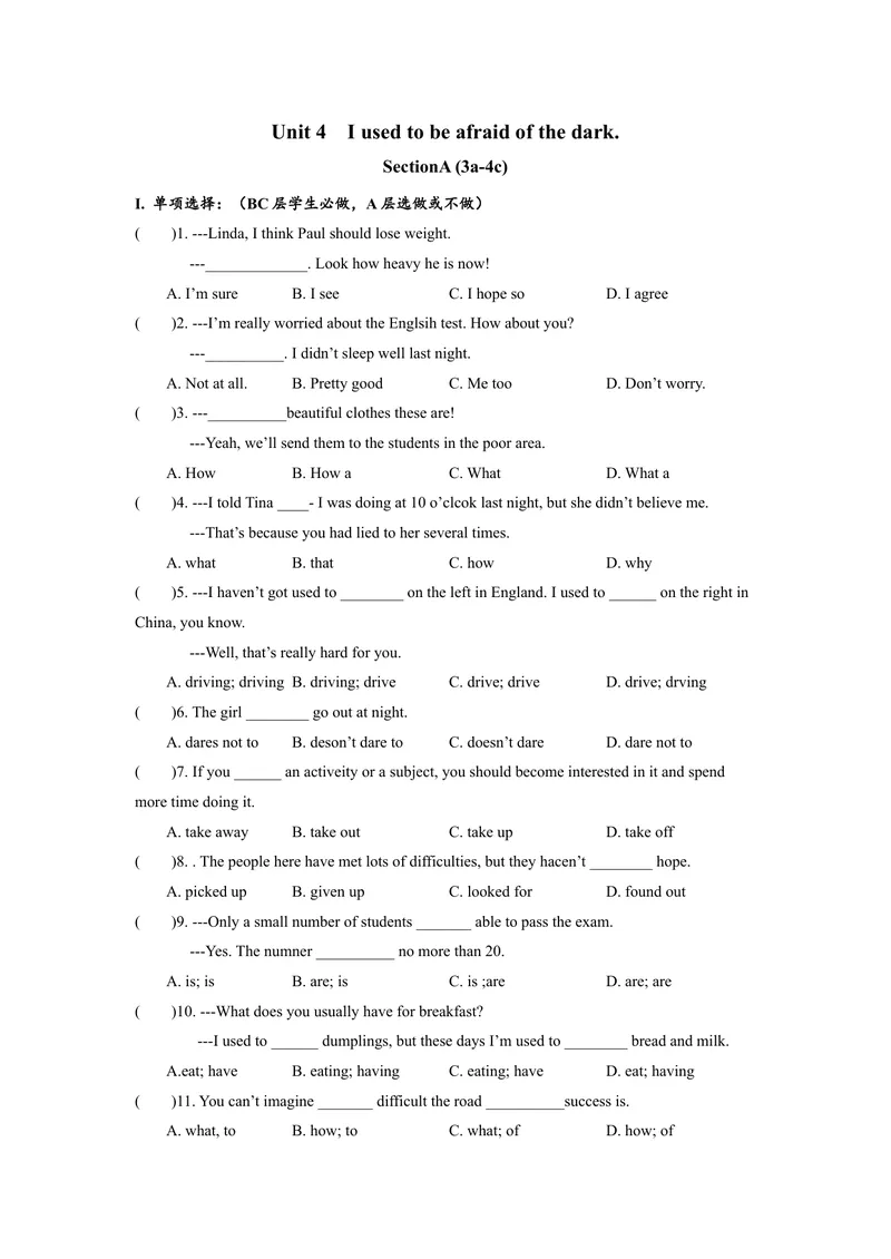 《Unit4SectionA(3a-4c)分层练习设计_初中英语789_26秋最新人教版英语九年级上册_26秋人教九上_39、赠送其它资料_旧版资料_4.习题试卷_4人教英语9全一册课时练习（112份）_2分层练习》第1页预览