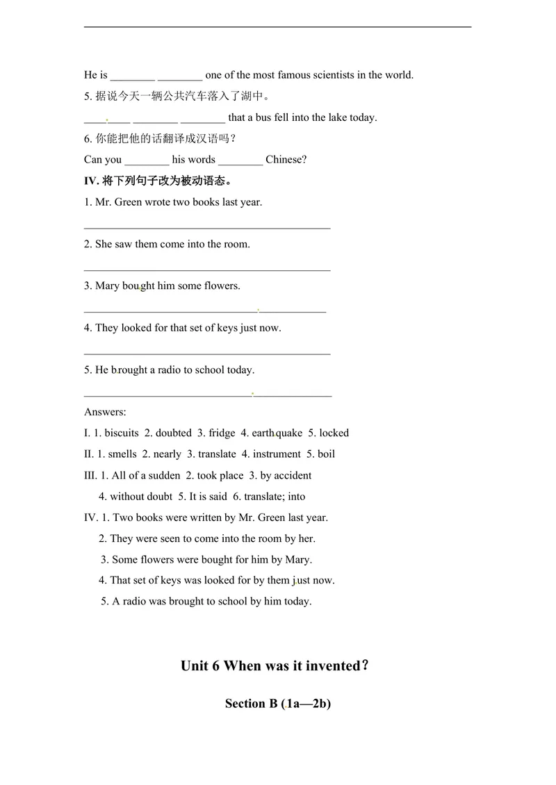 《unit6练习1含答案_初中英语789_26秋最新人教版英语九年级上册_人教版英语九年级全册_人教版初中英语9全一册_4.试题试卷_（赠送）九年级全一册题库_同步练习_Unit6Whenwasitinvented》第4页预览
