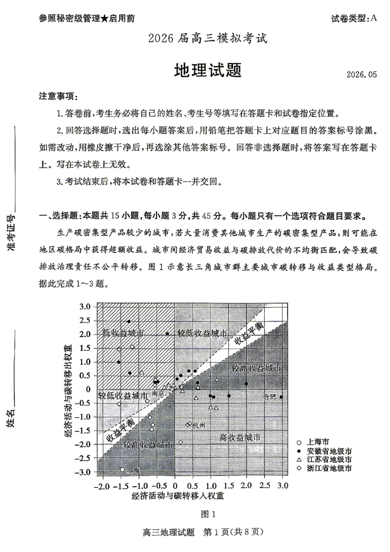《枣庄市2026届高三模拟考试地理_2024-2027高三（6-6月题库）_2026年05月高三试卷_260512山东省枣庄市2026届高三模拟考试（枣庄三调）（全科）》第1页预览