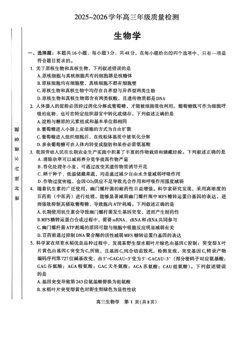 《河南省洛阳市2025-2026学年5月高三第四次质量检测生物_2024-2027高三(6-6月题库)_2026年05月高三试卷_260509河南四市2025-2026学年高三5月质量检测(许济平洛四模)(全科)_生物试题及答案》第1页预览