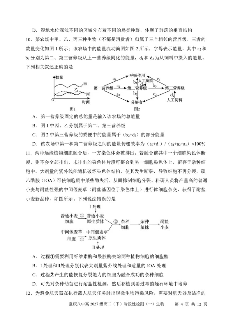 《生物-重庆市重庆八中2027级高二下阶段性检测（一）暨4月月考_2024-2027高二（7-7月题库）_2026年04月高二试卷_260408重庆市重庆八中2027级高二下阶段性检测（一）暨4月月考》第4页预览