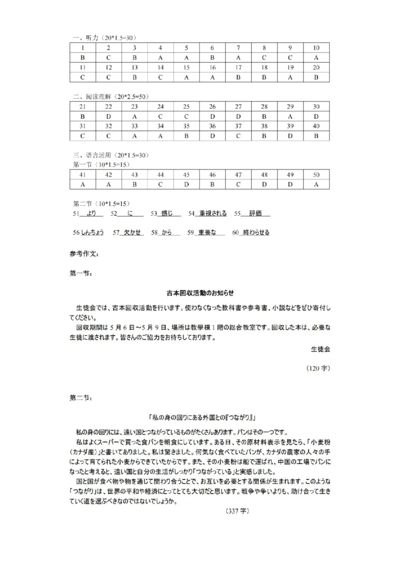 《日语试题卷答案-福建省厦门市2026届高中毕业班5月适应性练习_2024-2027高三（6-6月题库）_2026年05月高三试卷_260512福建省厦门市2026届高中毕业班5月适应性练习（全科）》第1页预览