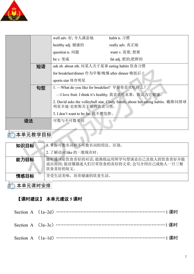 《Unit6第1课时_初中英语789_最新人教版英语七年级上册_七上英语旧版_第二套_人教版英语七年级上册教案_人教版英语七年级上册教案_Unit6》第2页预览