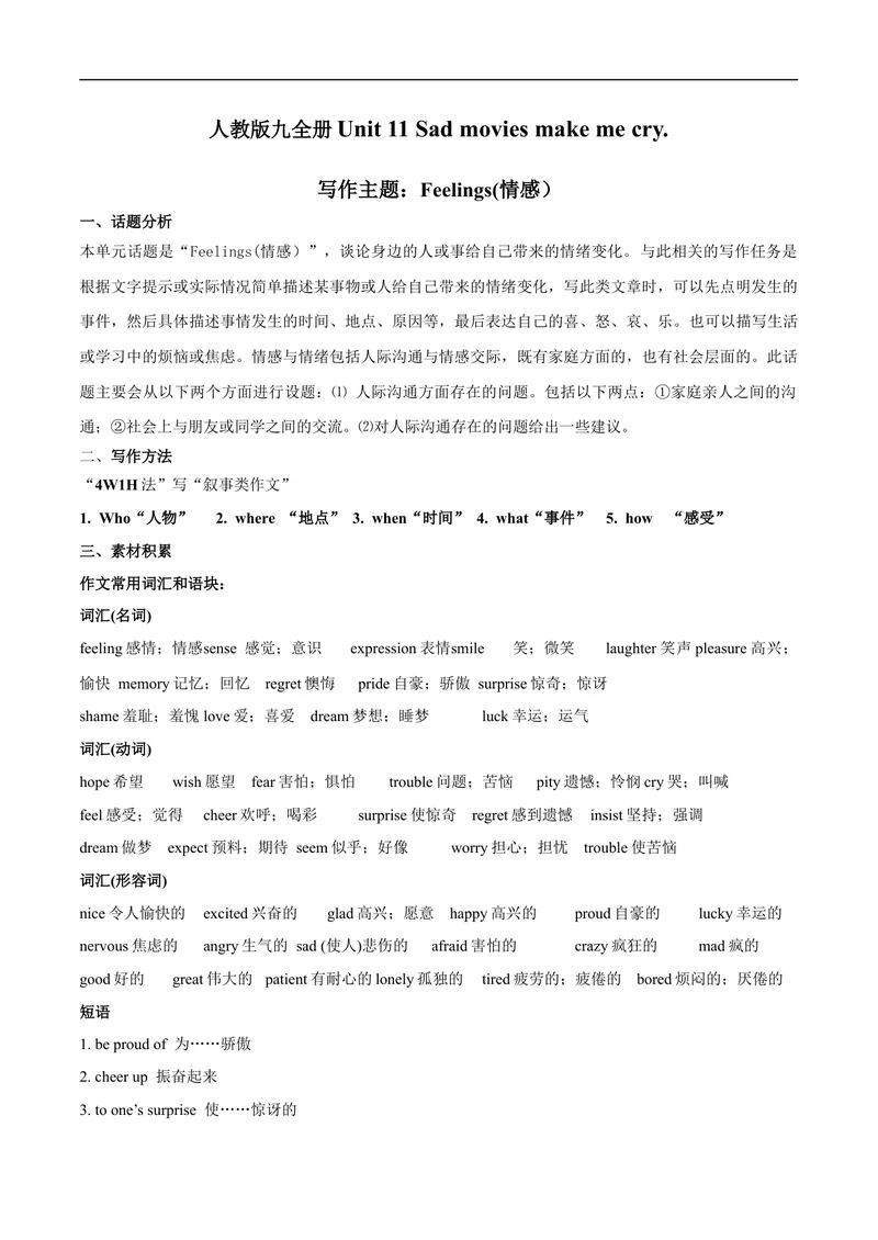 《专题11九全Unit11写作主题：情感（人教版）_初中英语789_26秋最新人教版英语九年级上册_26秋人教九上_39、赠送其它资料_旧版资料_4.习题试卷_7人教英语9全一册专项练习（035份）》第1页预览