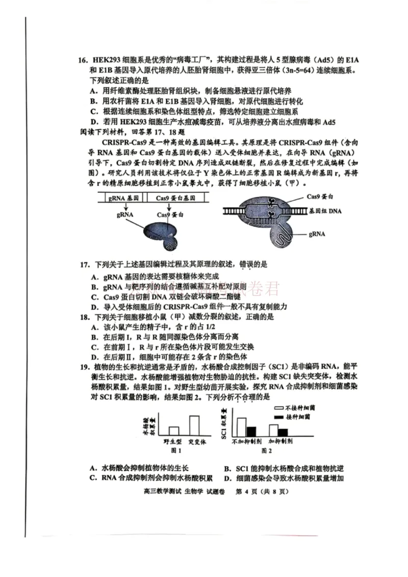 《浙江省嘉兴市2025-2026学年高三下学期二模生物_12.2026年4月全国各地高考模拟卷_2026年4月_2026届浙江省嘉兴市高三下学期二模全科_06生物_浙江省嘉兴市高三下学期二模》第4页预览