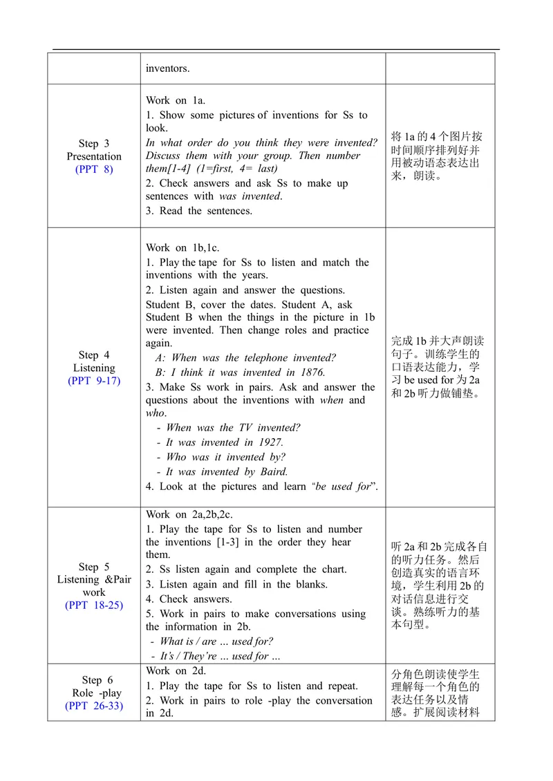 《Unit6SectionA1a-2d_初中英语789_旧版人教版英语九年级全册_旧版可参考_02.英语9全一册-表格式全英教案+PPT课件+朗读第2套_全英教案_Unit6（教案）_Unit6SectionA1a-2d》第2页预览