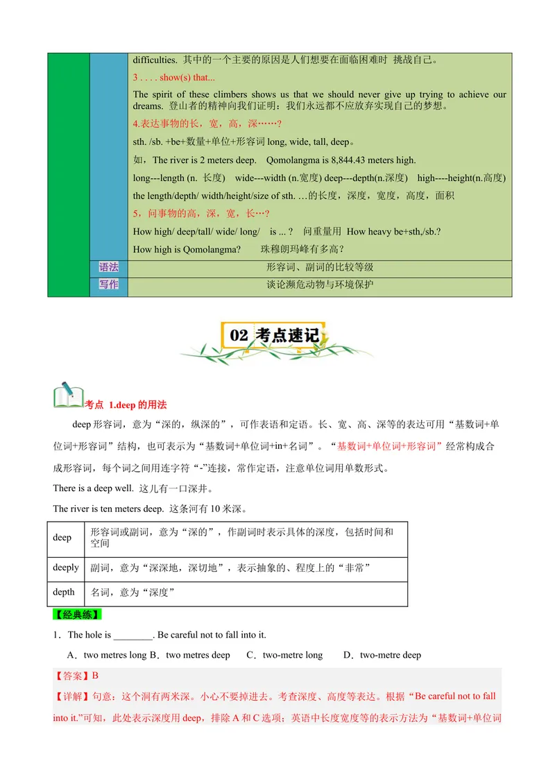 《Unit7What’sthehighestmountainsintheworld？（知识清单）（教师版）_初中英语789_最新人教版英语八年级下册_旧版（有参考价值）_版本二_八年级英语下册（人教版）_单元知识复习专项-U122》第2页预览