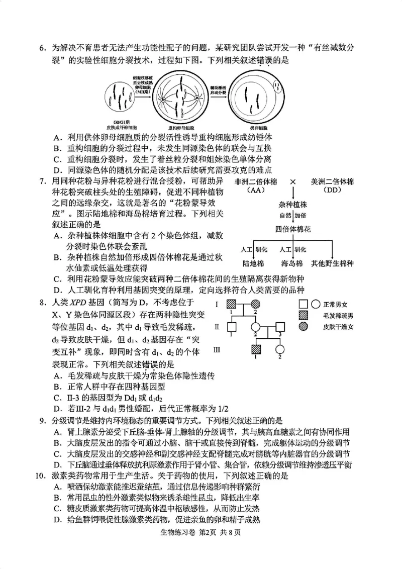 《生物卷+答案江苏苏州市2026届高三下学期考前学情自测_2024-2027高三（6-6月题库）_2026年05月高三试卷_260523江苏苏州市2026届高三下学期考前学情自测（三模）》第2页预览