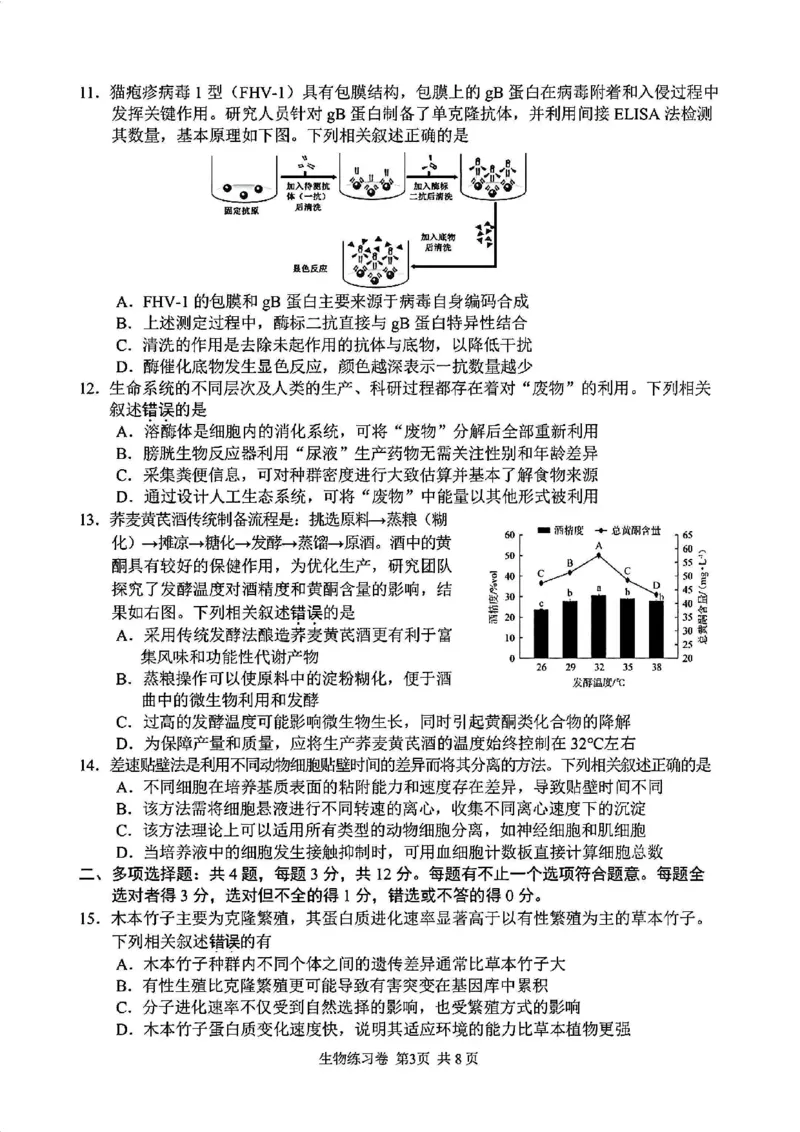 《生物卷+答案江苏苏州市2026届高三下学期考前学情自测_2024-2027高三（6-6月题库）_2026年05月高三试卷_260523江苏苏州市2026届高三下学期考前学情自测（三模）》第3页预览