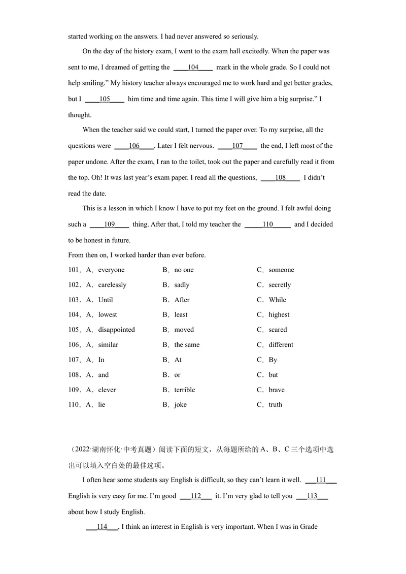 《专题19-完形填空（二）20篇-（原卷版）_初中英语789_旧版人教版英语九年级全册_旧版可参考_06.英语9全一册-试题_专项训练_专题19-完形填空（二）20篇》第10页预览