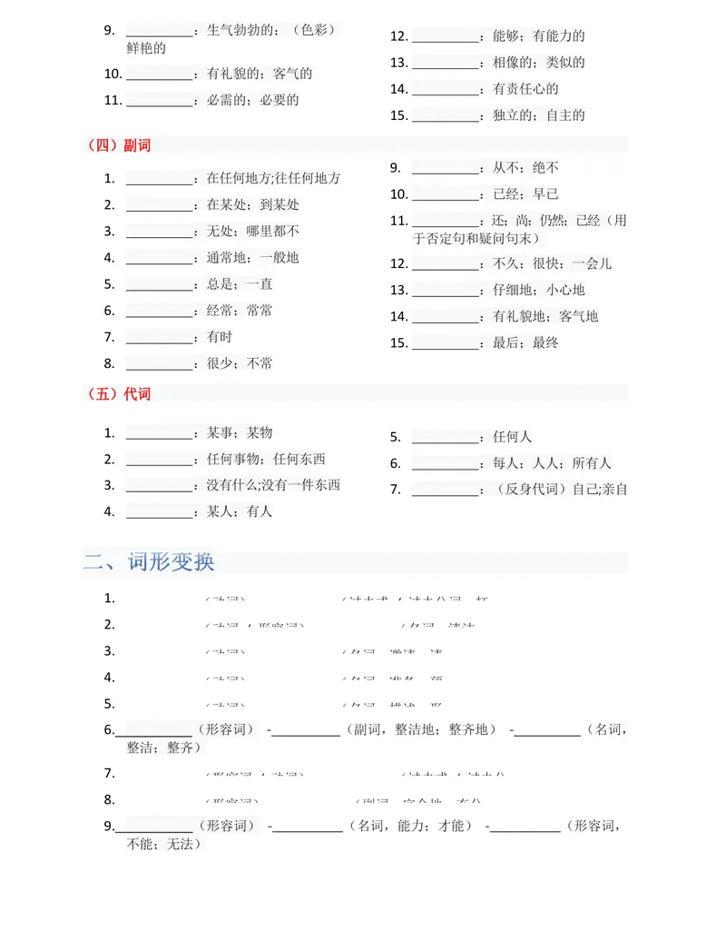 《（合并）单元知识清单Unit1-8默写版_初中英语789_最新人教版英语八年级上册_新版_最新2025秋人教版英语（八年级上册）_2025秋人教版英语8上：预习资料包_14单元知识清单（word+pdf）》第8页预览