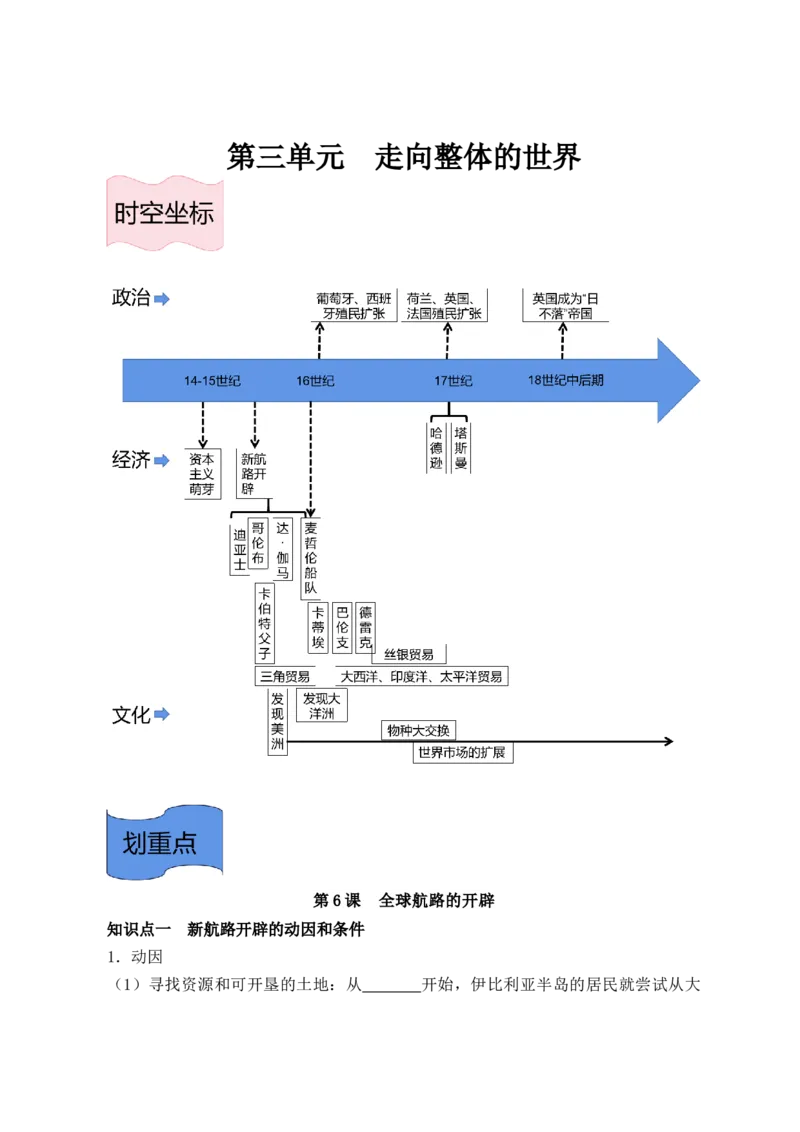 《纲要下册第三单元走向整体的世界-（统编版•）（含答案）_新版高中_高中历史新版_高中历史纲要下（统编版）_基础知识汇总-F32》第1页预览