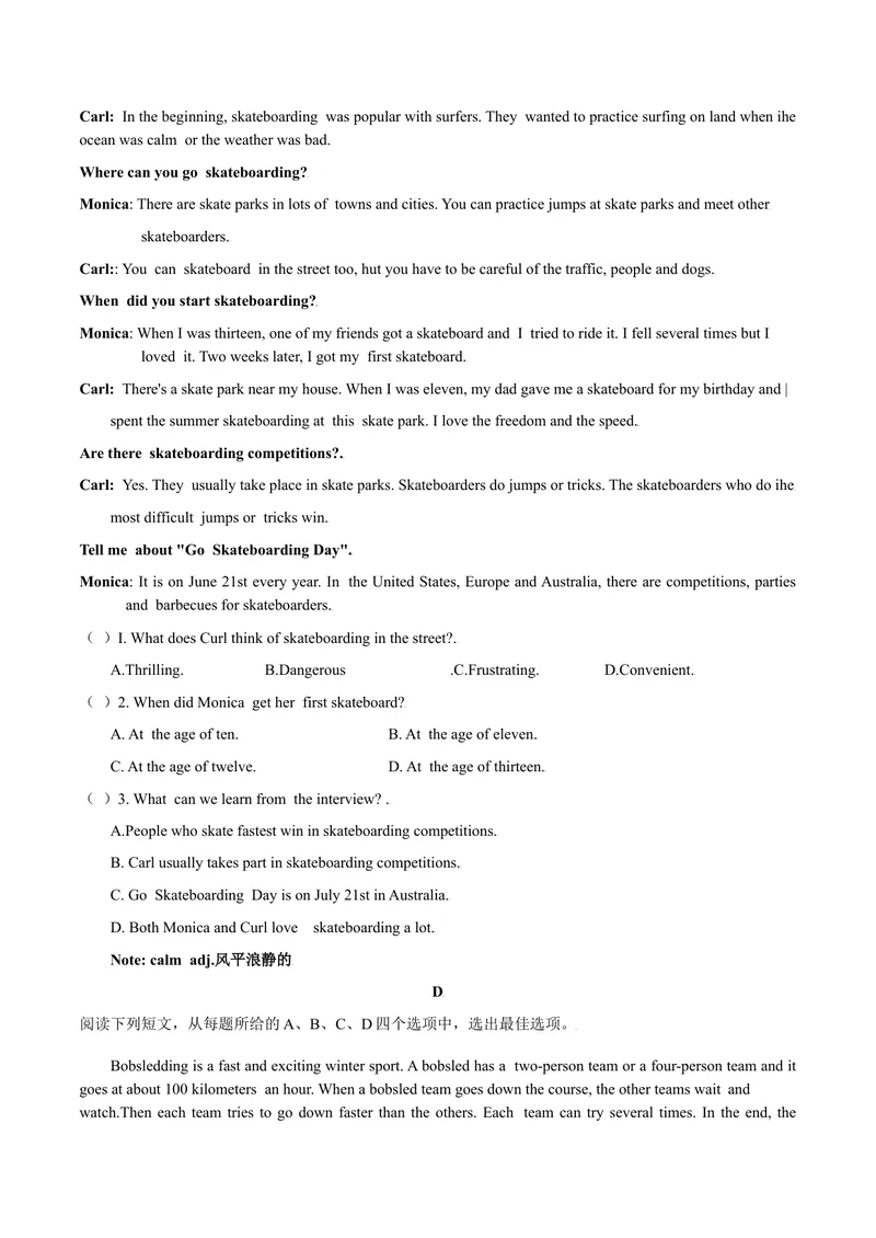 《话题9文娱与体育--2021-2022学年九年级英语话题阅读（人教版）_初中英语789_26秋最新人教版英语九年级上册_26秋人教九上_39、赠送其它资料_旧版资料_4.习题试卷》第5页预览