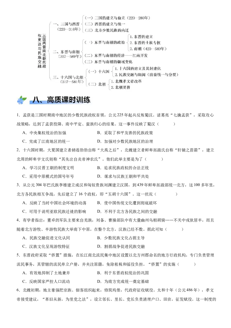 《第5课三国两晋南北朝的政权更迭与民族交融（学案）-（统编版中外历史纲要上册）_新版高中_高中历史新版_高中历史纲要上（统编版）_大单元教学课件+教学设计-P21》第9页预览