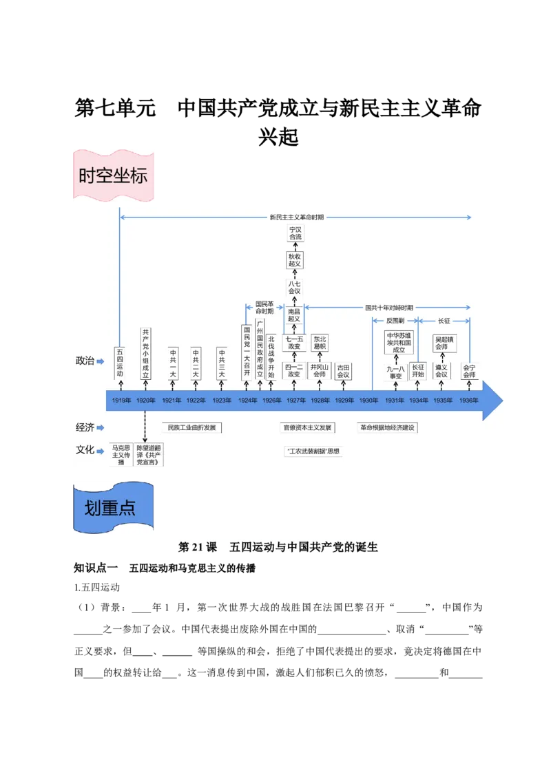 《纲要上册第七单元中国成立与新民主主义革命兴起-（统编版•）（含答案）_新版高中_高中历史新版_高中历史纲要上（统编版）_基础知识汇总-F32》第1页预览