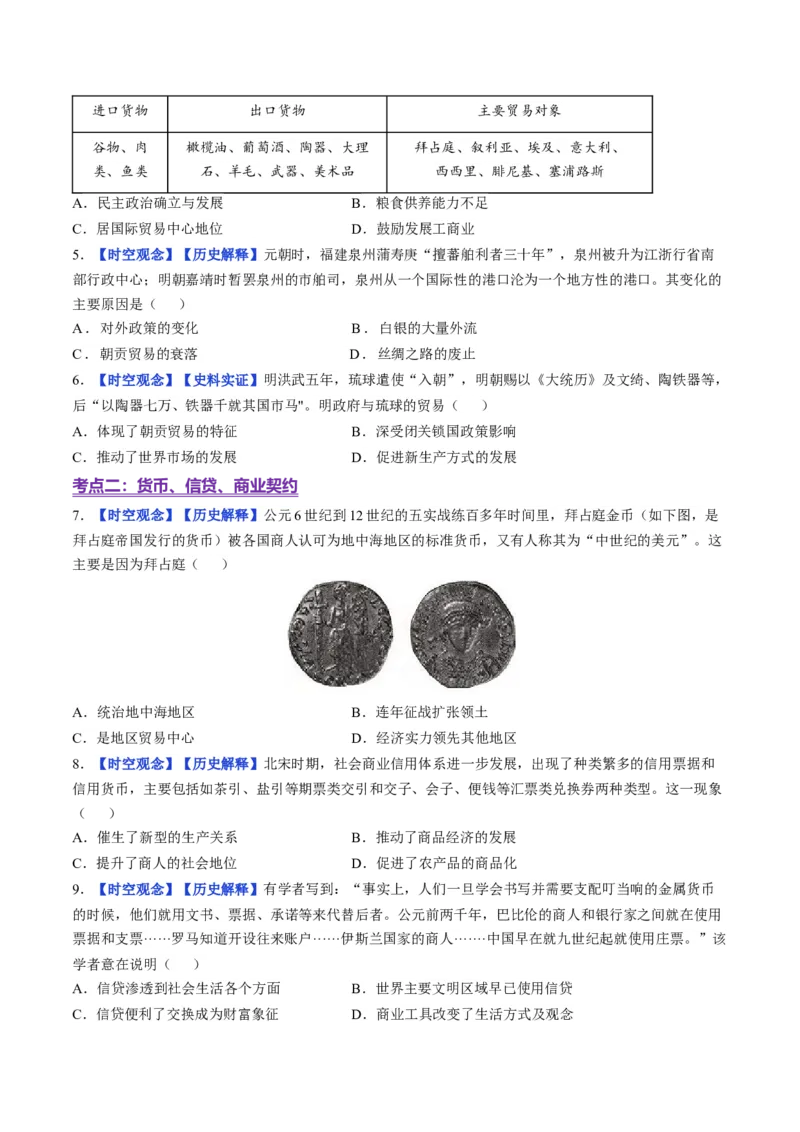 《第7课古代的商业贸易（分层训练）（学生版）_新版高中_高中历史新版_高中历史选择性必修2（统编版）_大单元教学课件+教学设计-P21_第三单元商业贸易与日常生活》第2页预览
