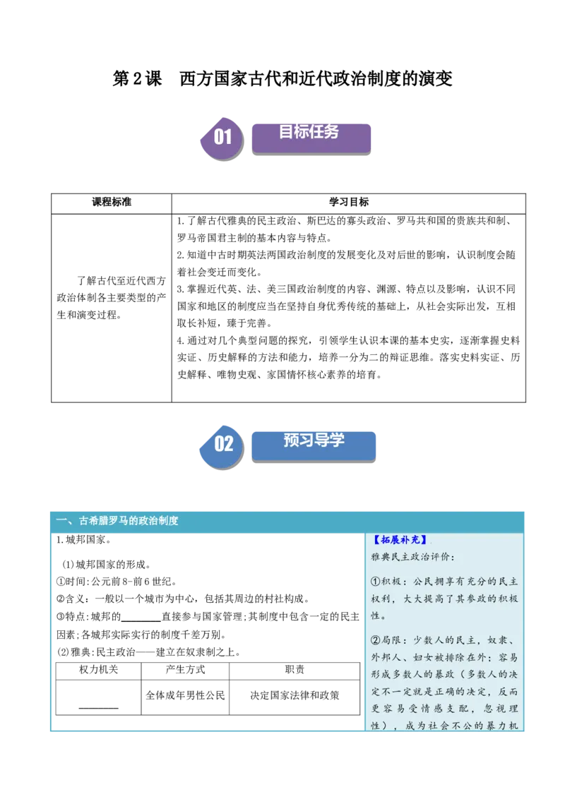 《第2课西方国家古代和近代政治制度的演变（填空版）_新版高中_高中历史新版_高中历史选择性必修1（统编版）_同步讲义-P5_2024版》第1页预览