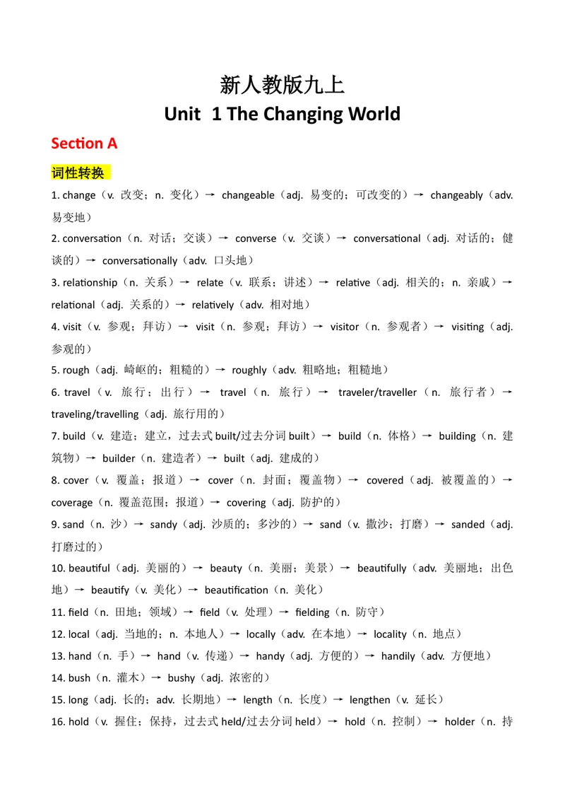 《新人教版九上U1知识清单+默写_初中英语789_26秋最新人教版英语九年级上册_26秋人教九上_39、赠送其它资料_18知识清单》第1页预览
