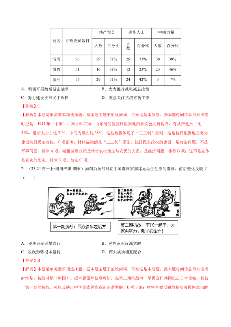 《第八单元中华民族的抗日战争和人民解放战争（教师版）_新版高中_高中历史新版_高中历史纲要上（统编版）_单元复习专项-P43_2025版》第4页预览