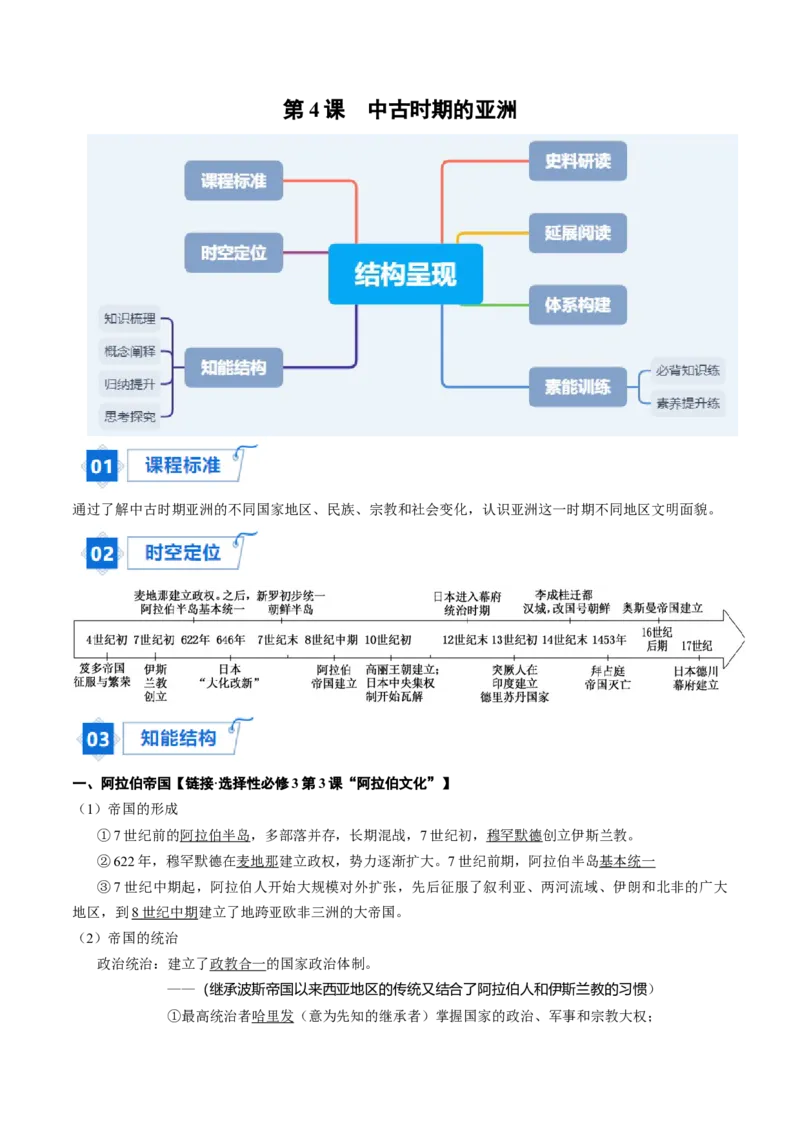 《第4课中古时期的亚洲（学生版）_新版高中_高中历史新版_高中历史纲要下（统编版）_同步讲义-P5_2024版》第1页预览