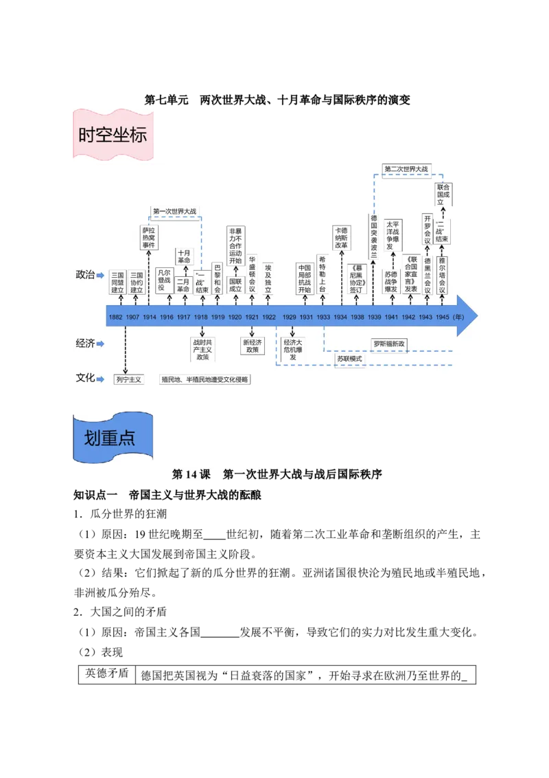《纲要下册第七单元两次世界大战、十月革命与国际秩序的演变-（统编版•）（含答案）_新版高中_高中历史新版_高中历史纲要下（统编版）_基础知识汇总-F32》第1页预览
