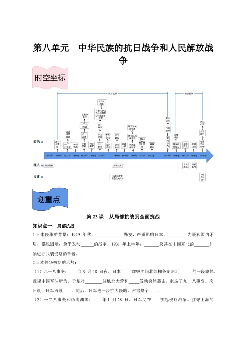 《纲要上册第八单元中华民族的抗日战争和人民解放战争-（统编版•）（含答案）_新版高中_高中历史新版_高中历史纲要上（统编版）_基础知识汇总-F32》第1页预览
