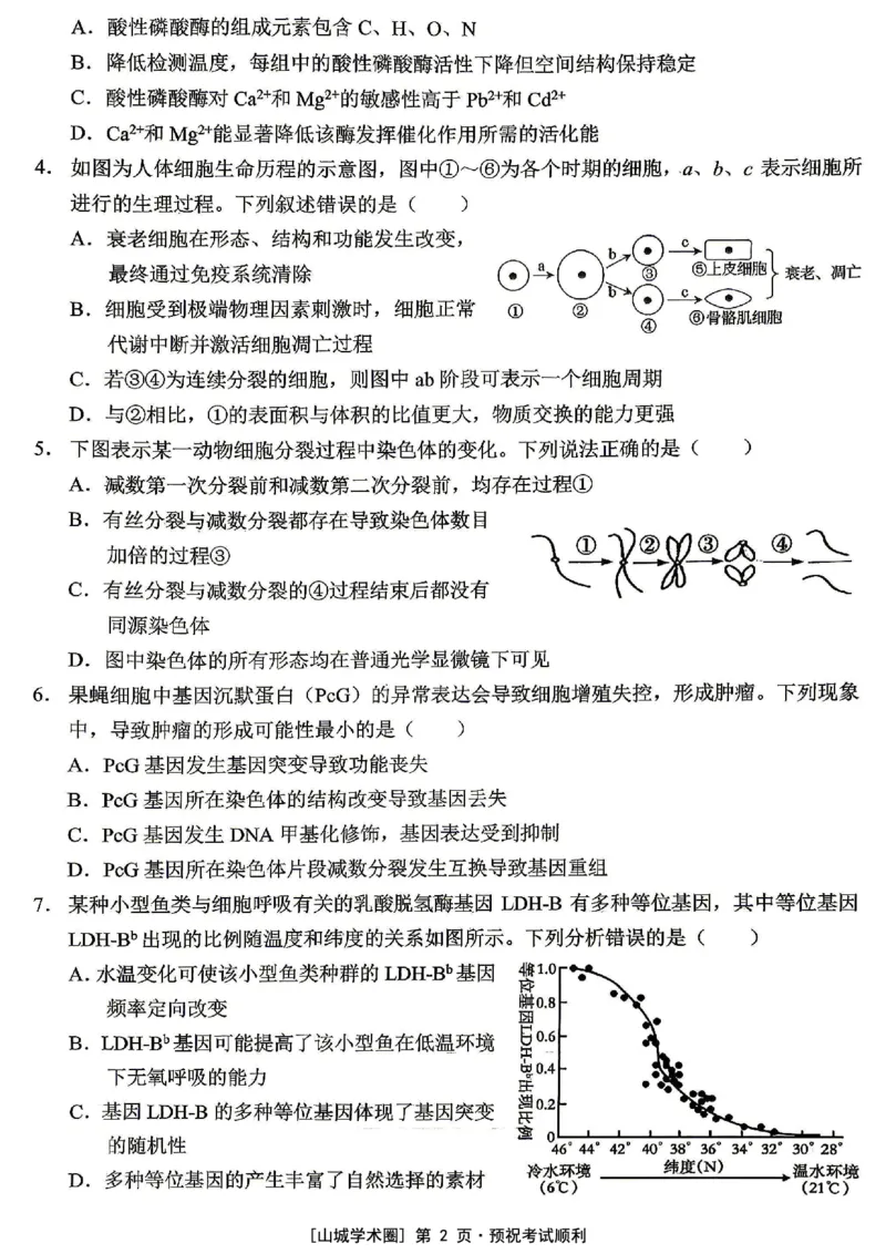 《西南大学附中高2026届适应性测试（二）生物_2024-2027高三（6-6月题库）_2026年06月高三试卷_260601重庆西南大学附中高2026届适应性测试（二）（全科）》第2页预览