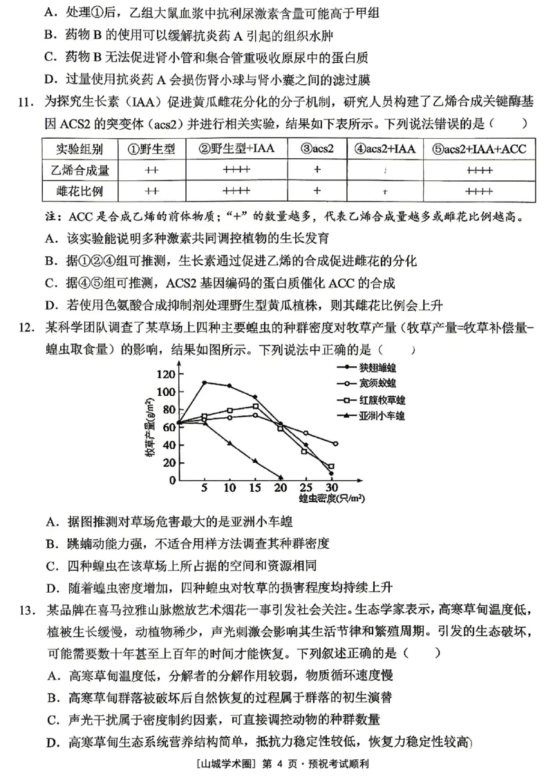 《西南大学附中高2026届适应性测试（二）生物_2024-2027高三（6-6月题库）_2026年06月高三试卷_260601重庆西南大学附中高2026届适应性测试（二）（全科）》第4页预览