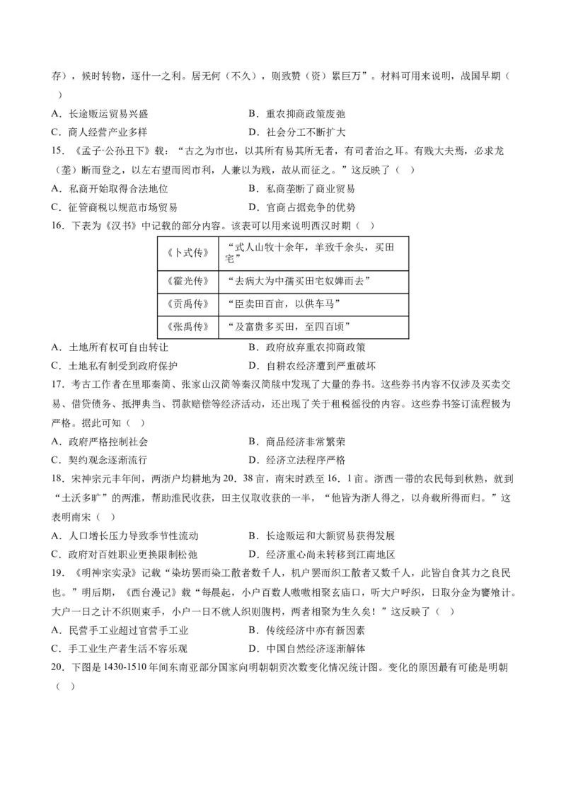 《第三单元商业贸易与日常生活（选择题专练100题）（选择性必修2：经济与社会生活）_新版高中_高中历史新版_高中历史选择性必修2（统编版）_单元复习专项-P43_2024版》第4页预览
