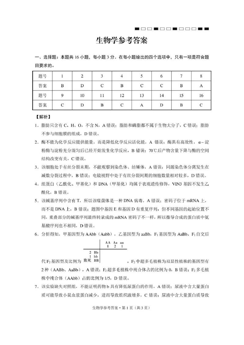 《西南名校联盟2026届“3+3+3”高考备考诊断性联考(五)生物答案_2024-2027高三(6-6月题库)_2026年05月高三试卷_260516西南名校联盟2026届“3+3+3”高考备考诊断性联考(五)》第1页预览