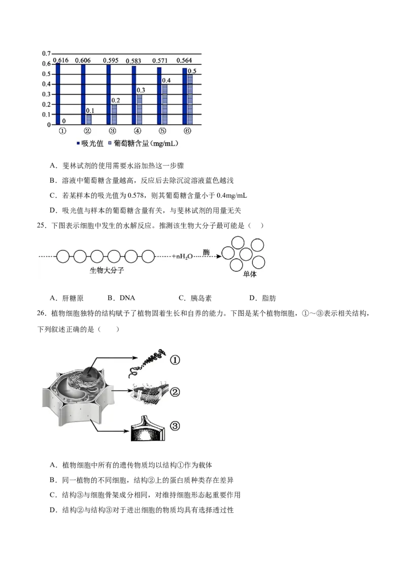 《河北省张家口市2025-2026学年高一上学期期中考试生物Word版含答案_2026年高一《月考+期中考+阶段性检测真题合集》全国各省全科无水印_河北省张家口市2026学年高一上学期期中考试》第6页预览