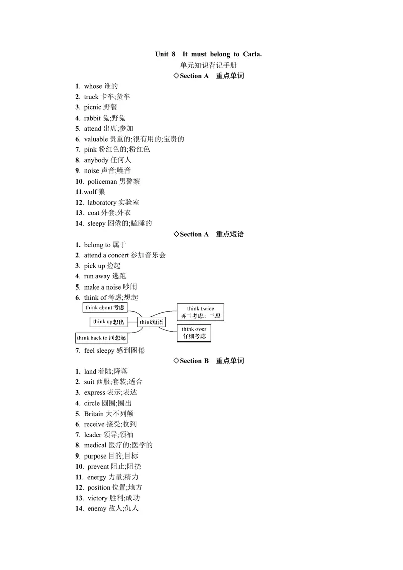 《单元知识背记手册_初中英语789_26秋最新人教版英语九年级上册_26秋人教九上_39、赠送其它资料_旧版资料_7.复习课件_复习习题导学案课件_Unit8word习题》第1页预览