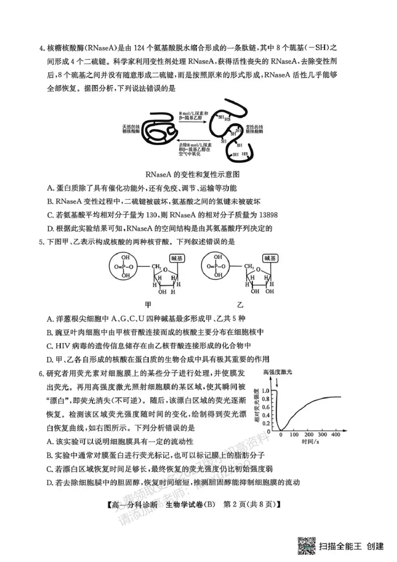 《江南十校2025-2026学年高一上学期12月联考生物B_2026年高一《月考+期中考+阶段性检测真题合集》全国各省全科无水印_安徽省江南十校2026学年高一上学期12月联考(全)》第2页预览