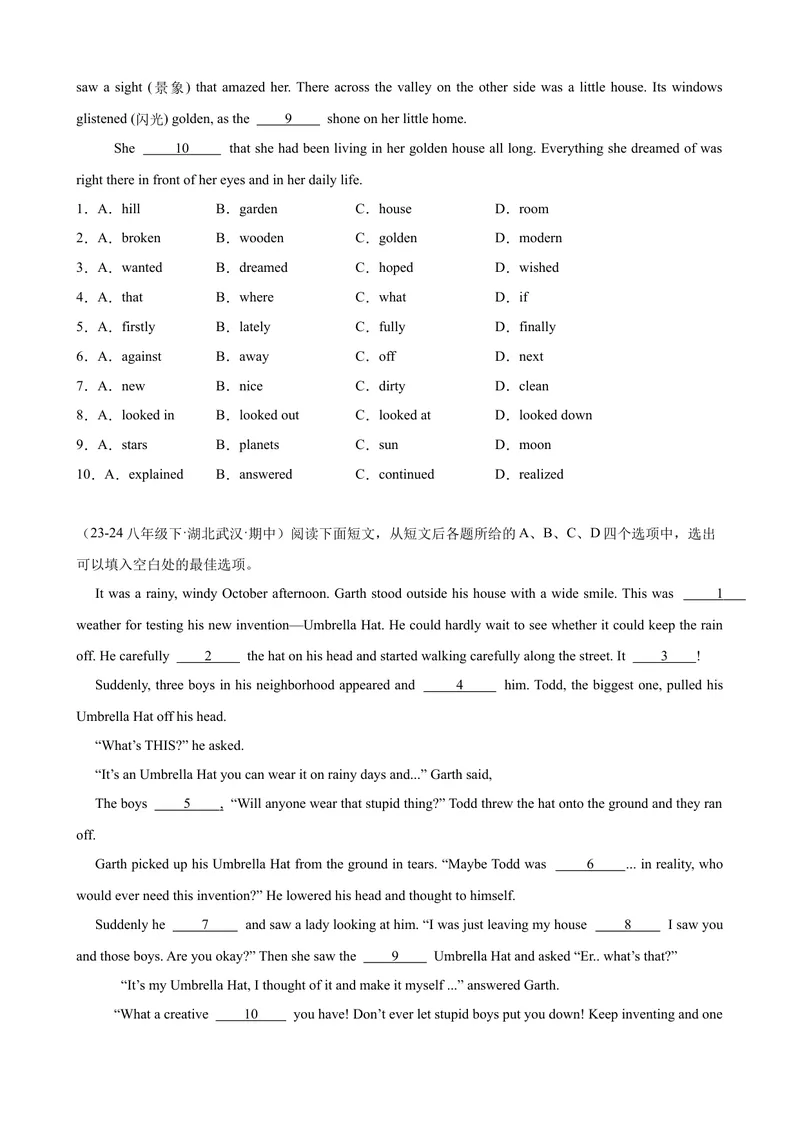 《期中复习之完形填空20篇（名校名题及押题预测）（学生版）_初中英语789_最新人教版英语八年级下册_旧版（有参考价值）_版本二_八年级英语下册（人教版）_重难点讲练-U221》第8页预览